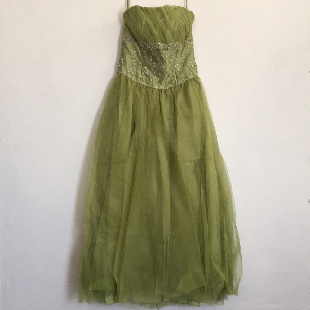 Beautiful Strapless beaded green long gown